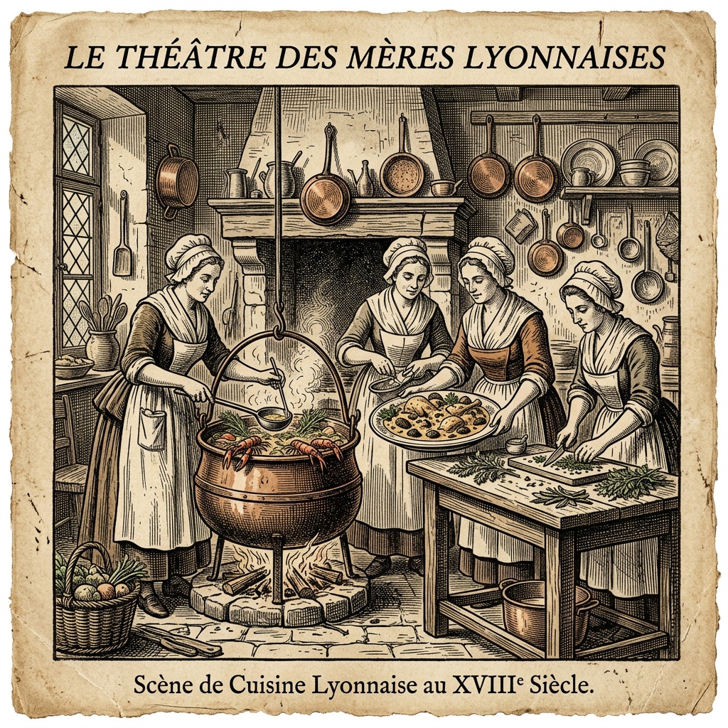 Le théâtre des mères Lyonnaises
Scène de Cuisine Lyonnaise au XVIIIe siècle